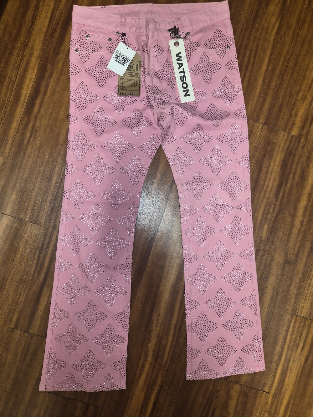 Watson Pink Straight-Leg Jeans with Rhinestone Pattern